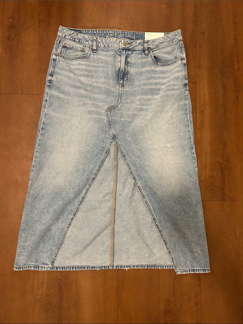 American Eagle Outfitters Light Blue Denim Front-Slit Maxi Skirt